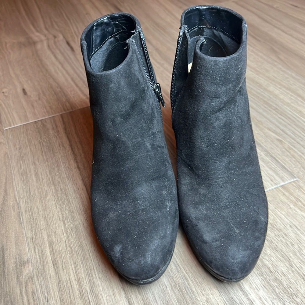 Black suede booties heels